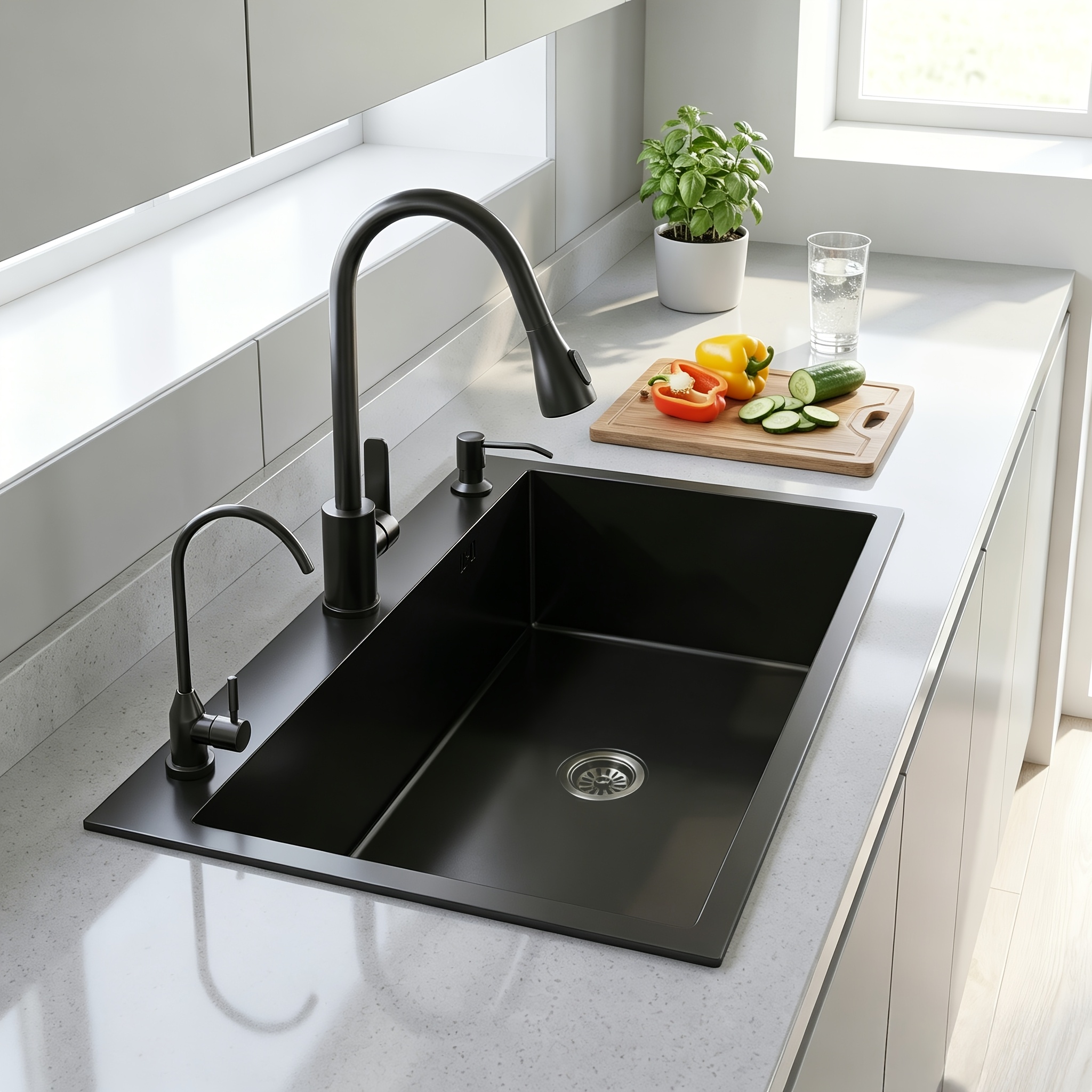 black single bowl kitchen sink stainless steel material 3 hole workstation sink countertop bar sink farmhouse style workstation sink   multiple accessories food grade 304 stainless steel rust proof scratch resistant and wear resistant