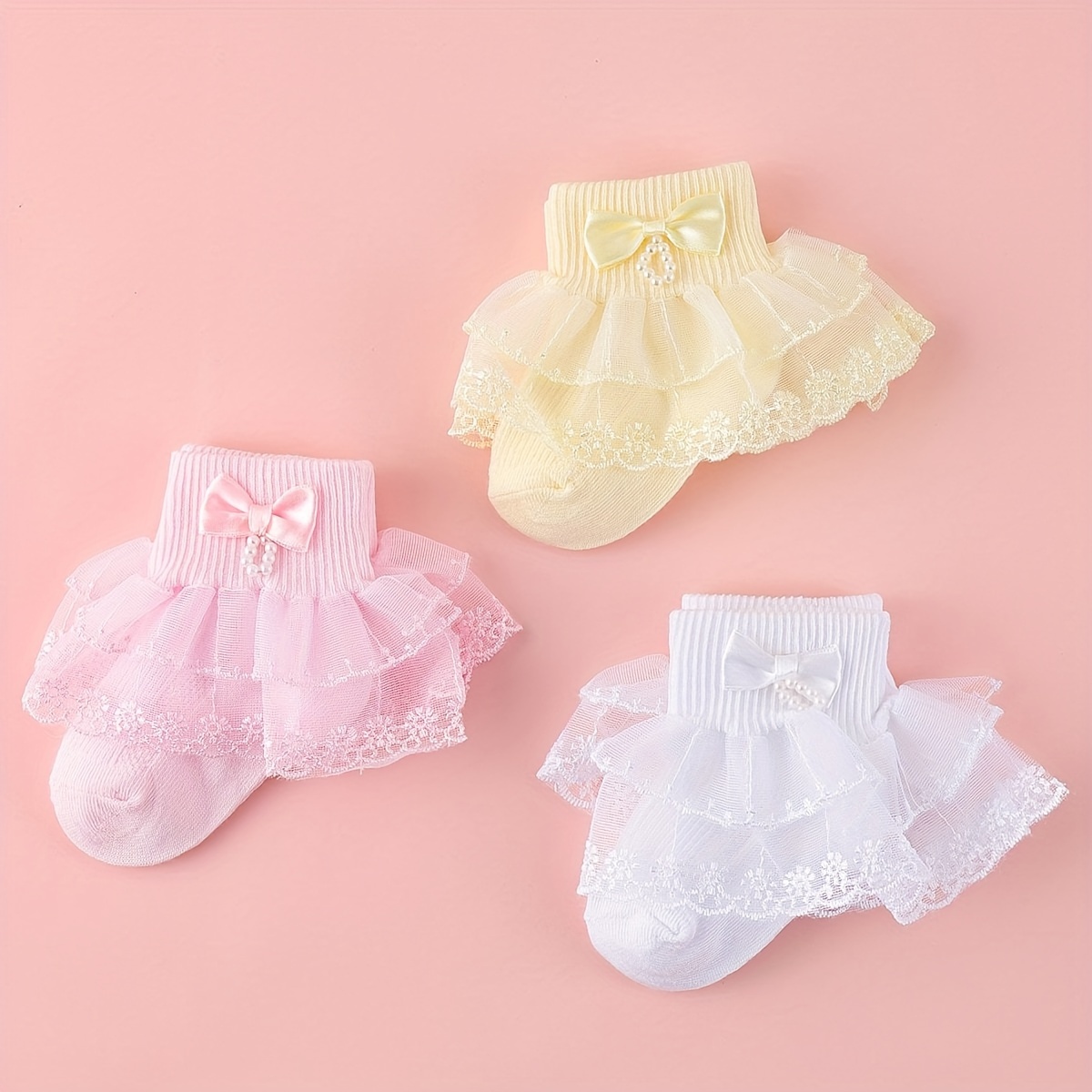 

3 Pairs Of Kid's Cotton Blend Fashion Cute Low-cut Socks With Bow & Lace Trim, Comfy Breathable Princess Style Socks For Daily Wearing