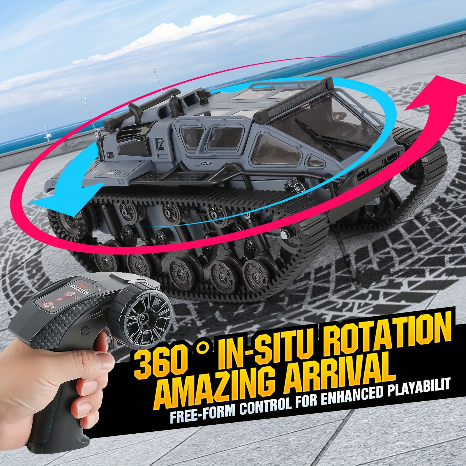 1:16 Scale RC Tank - High-Speed 10KM/H Off-Road Crawler with 4WD, 360° Rotation, All-Terrain Treads, USB Rechargeable Batteries (2 Included) - Remote Control Military Truck Toy for Kids & Adults, Birthday/Christmas Gift
