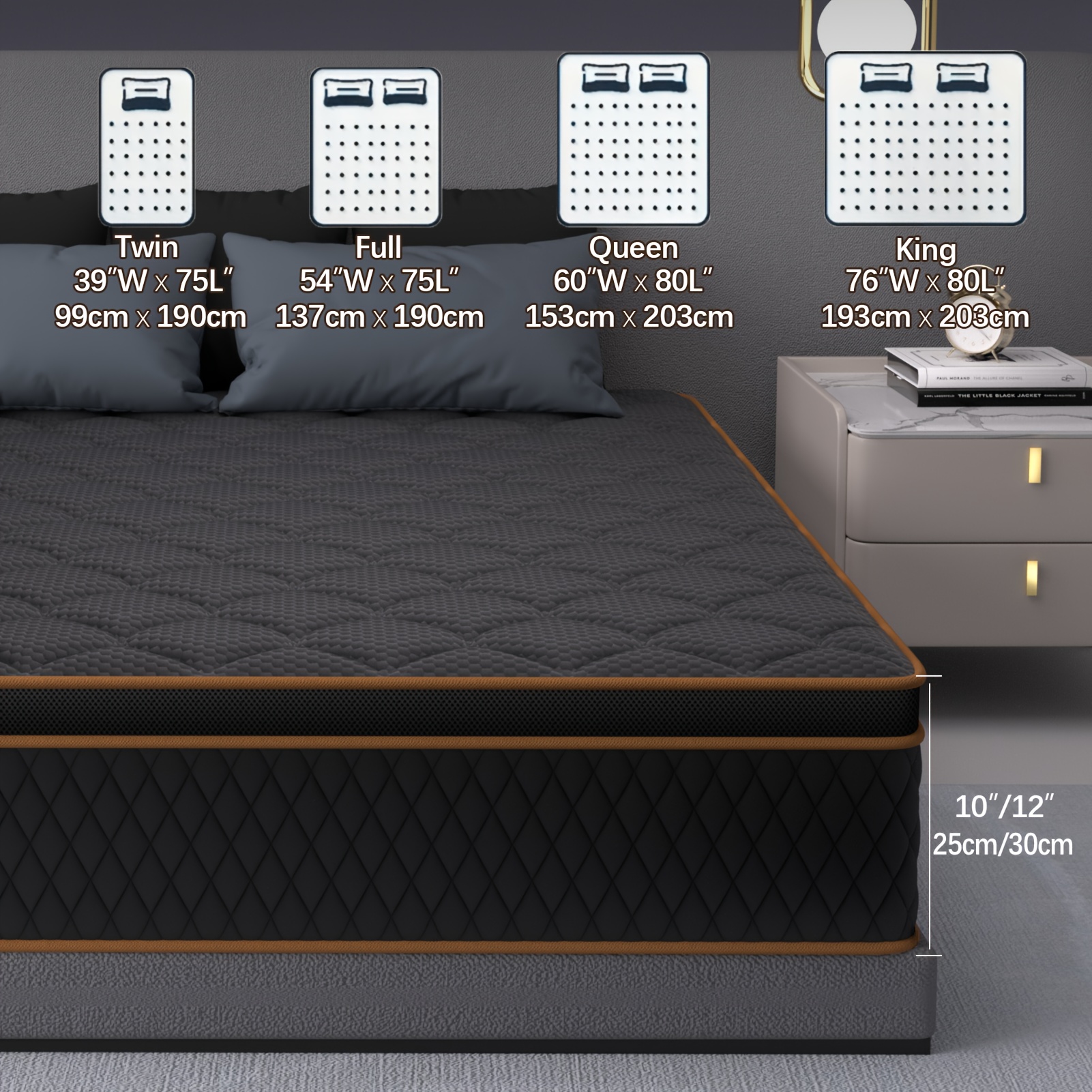 TEMU Hybrid Memory Foam Mattress, 4/10/12/14 Inch Cooling Gel Layer, Twin Full Queen King Sizes, Medium Firm Pressure Relief, Motion Isolation Roll