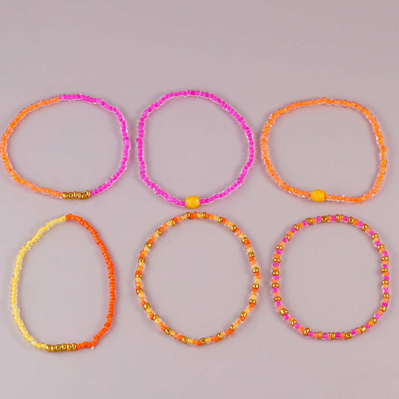 Image of 6pcs Bohemian Dopamine Handmade Bead Elastic Bracelets, Suitable For Women's Beach Vacation, Music Festivals, Gatherings, Party Jewelry, Friendship Bracelets