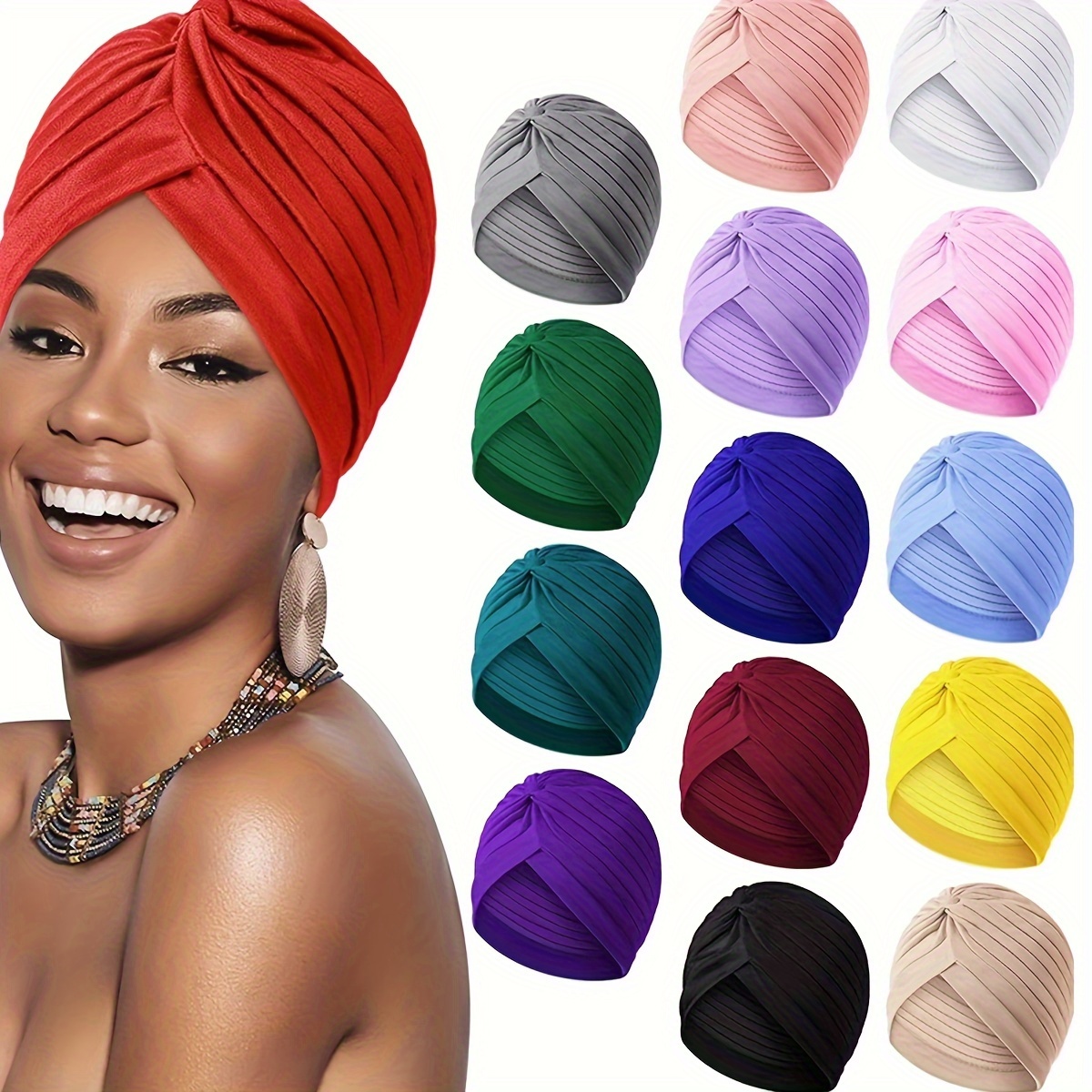 

10pcs & Turban For Women - Pleated Headwraps, , No-brim Bonnets ( )