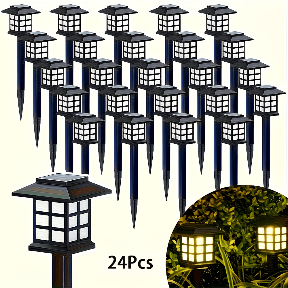 24-Pack Solar Outdoor LED Landscape Lights, IP44 Waterproof, Warm and White Light Options for Garden, Driveway, and Sidewalk Lighting