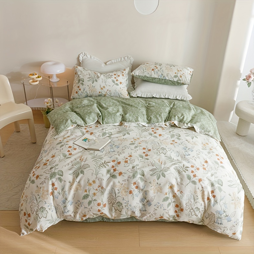 Image of 3pcs Spring Colors Printed Down Comforter Duvet Cover And Pillowcase Set (1 Duvet Cover And 2 Pillowcases, Comforter And Pillow Inserts Not Included), Skin-friendly Comfortable Fabric, Pre-ironed
