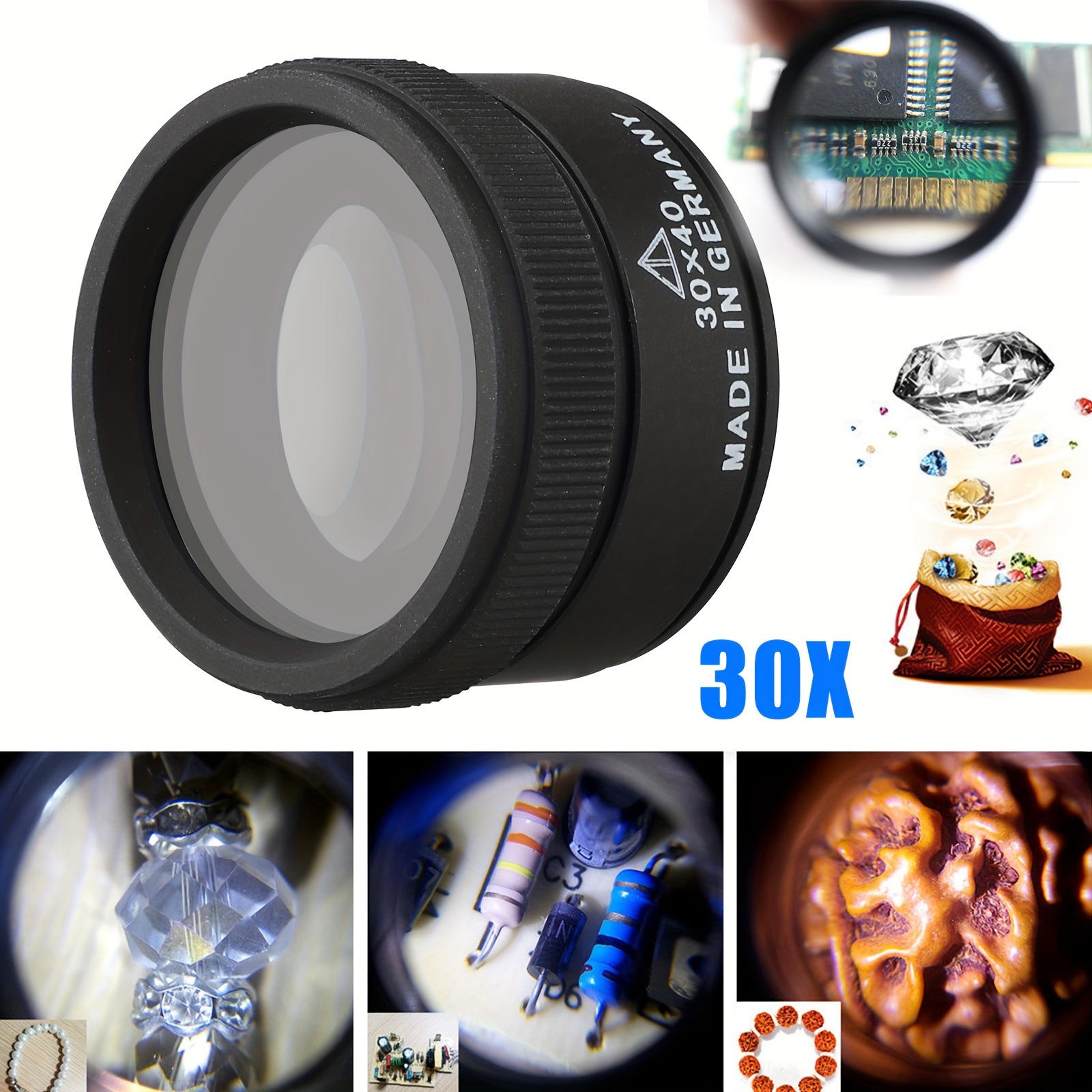 

30x Jewelry Magnifier, Portable Pocket Magnifying Glass High Magnification, Handheld Optics Magnifier For Watch Repair