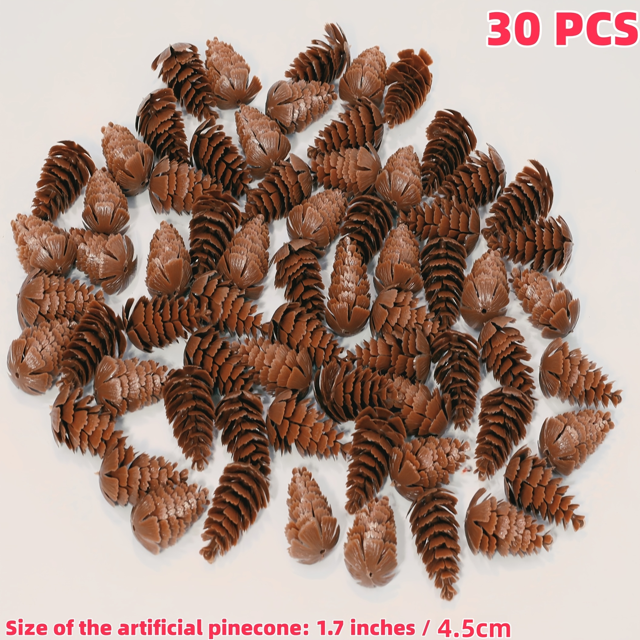 TEMU 30pcs Rustic Style Artificial Decorations - Realistic Appearance And Colors, Plastic Fake Pinecones, Suitable For Desktop, Christmas Tree,