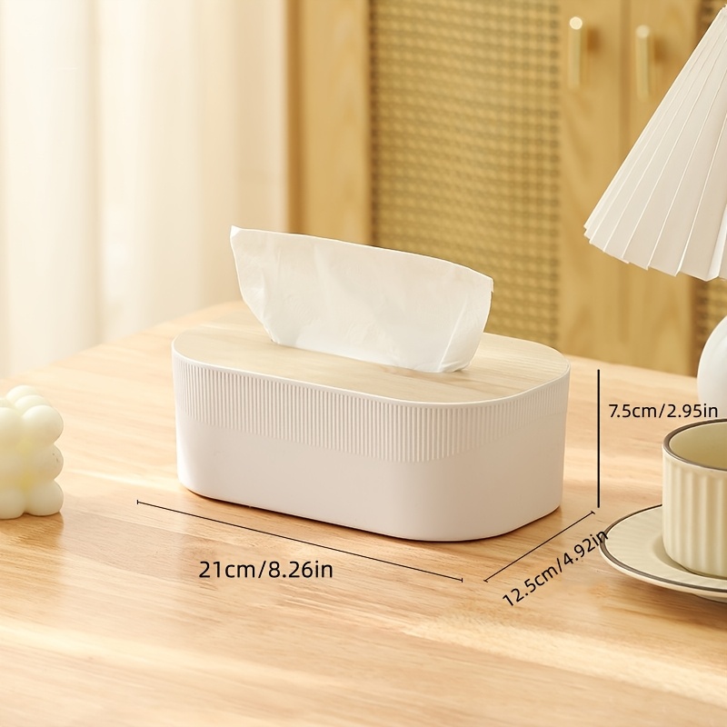 modern white black tissue box with lid durable plastic rectangular storage organizer with rounded edges decorative lid open   for bathroom living room office multi purpose napkin tissue storage space saving   decor in black white or brown compatible with tissues fits dressing table countertop decorative tissue box holder Product details 5
