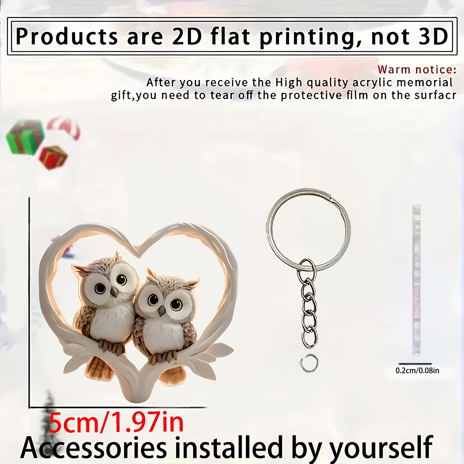 TEMU 2d Flat Heart Frame Snuggling Pair Of Acrylic Keychain, Perfect For Backpack Accessory And Phone Pendant, Cute Quirky Backpack Charm, Car Key