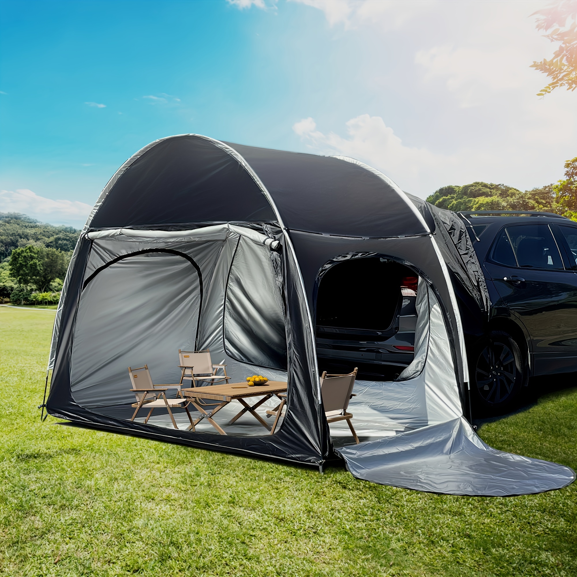 TEMU Suv Rear Tent Large Camping Tent Sturdy And Durable 210d Oxford Cloth Tent Uv Blocking Tent Waterproof Tent 118in*59in*78.8in