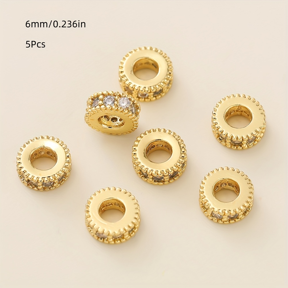 Image of 5pcs 14/18k Golden Plated Brass Straight Edge Zirconia Ring Spacer Beads Bracelets Cap For Jewelry Making
