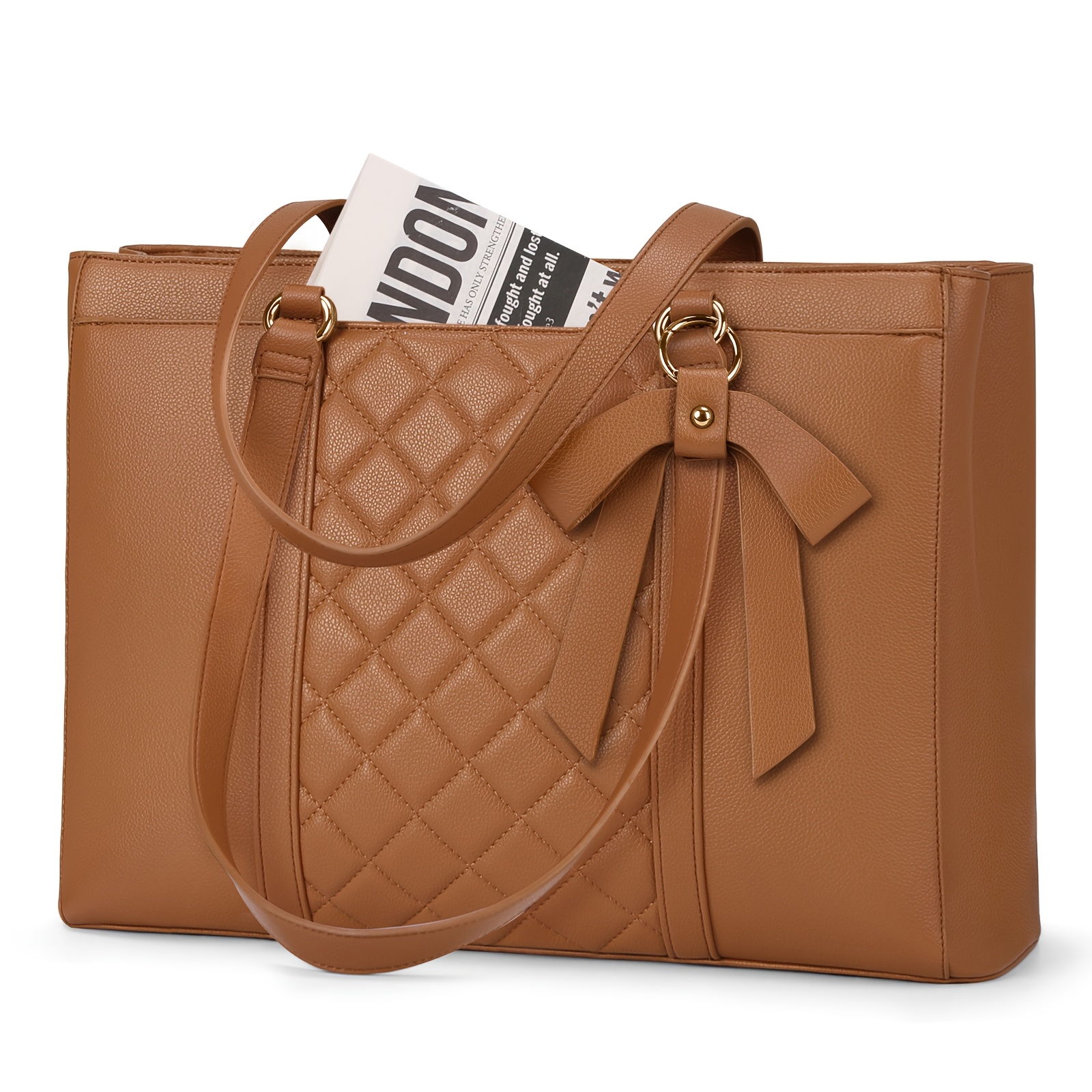 Image of Rainsmore Women 15.6 Inch Work Tote Bag Pu Leather Laptop Tote Professional Computer Briefcase