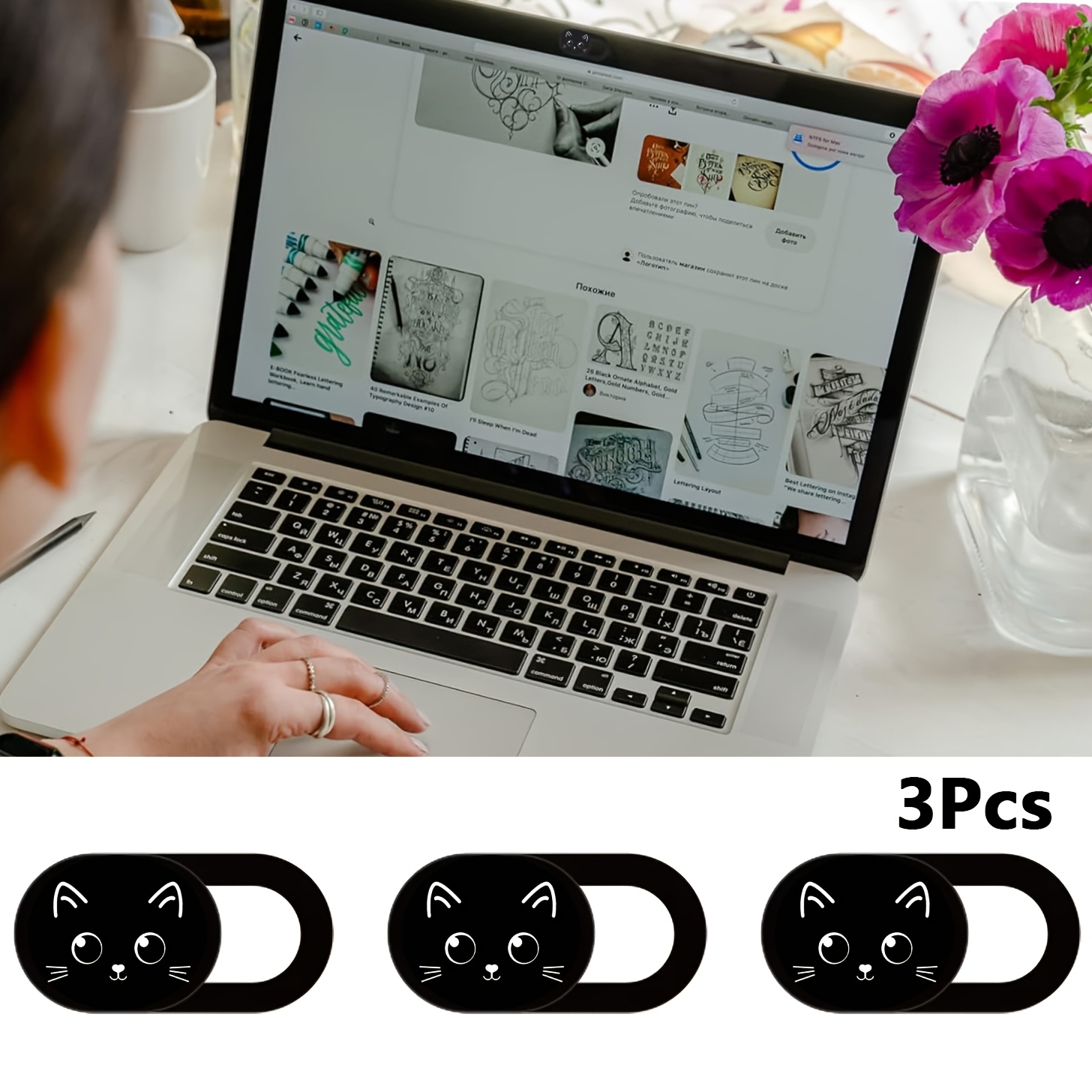 TEMU 3-pack Cat-pattern Webcam Covers - Compatible With Laptops, Desktops, Computers, And Smartphones; Protects Privacy And Security; Strong Adhesive