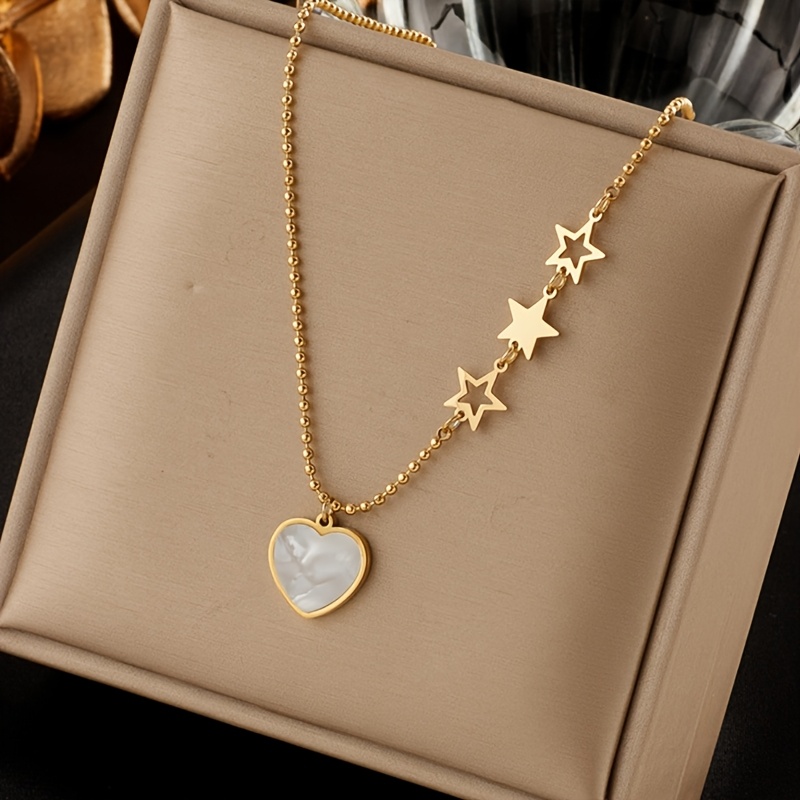 Image of Women' Steel Necklace Pointed Star Heart Pendant Jewelry Gifts