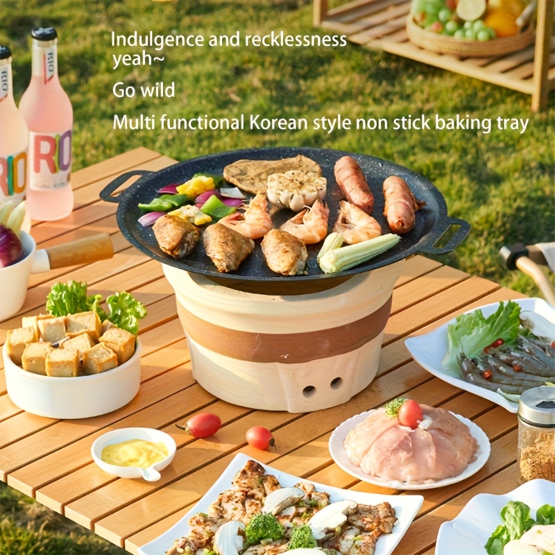 Versatile Korean Cast Iron Grill Pan - Smokeless Non-Stick Portable Grill for Home, Outdoor Camping & BBQ - Sun Pattern Design, Multiple Sizes Available, Durable & Easy to Clean, Korean BBQ Grill