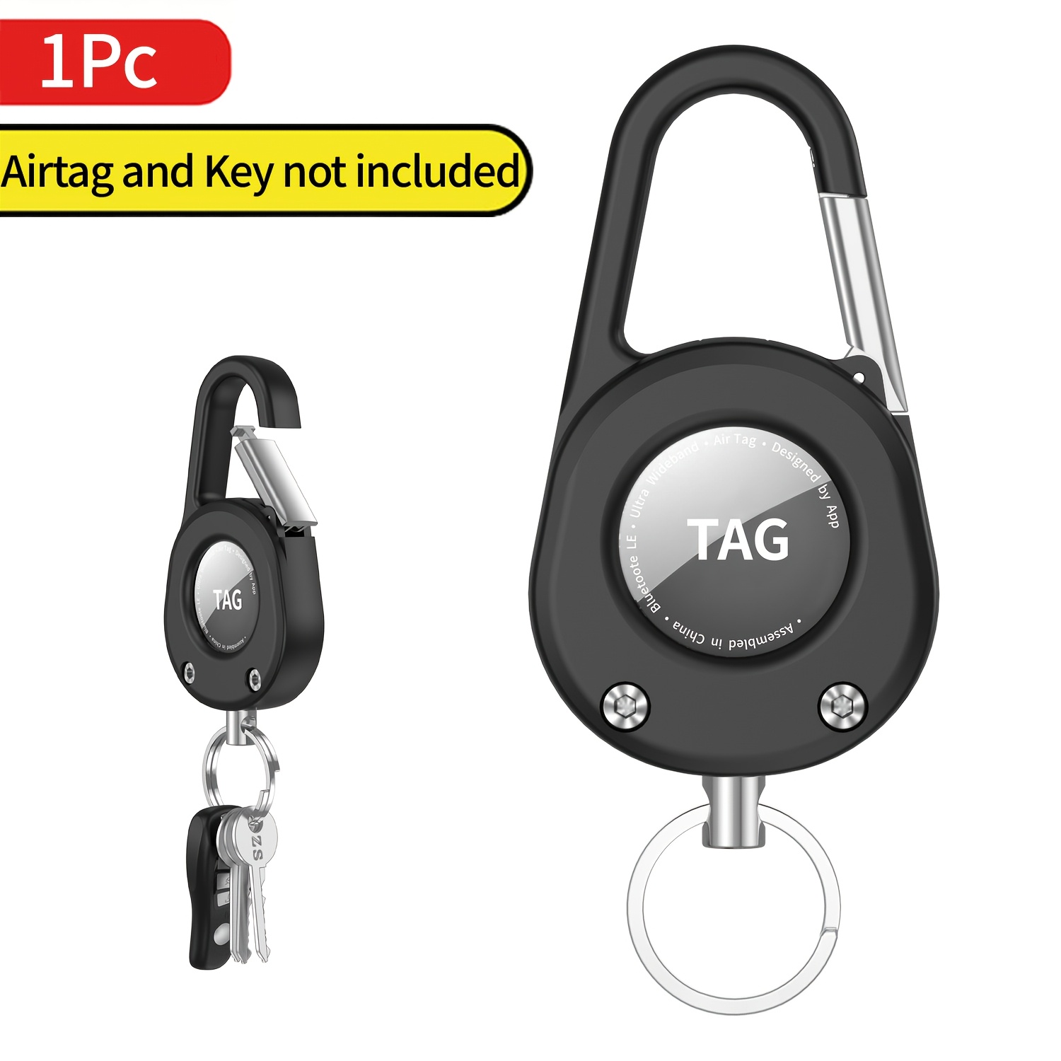 Image of 1pc Suitable For Airtag Large Protective Case, Large Keychain With Keyring And Safety Clip [carabiner], Airtag Holder For Luggage Backpacks, Keys, Etc. [airtag And Key Not Included]
