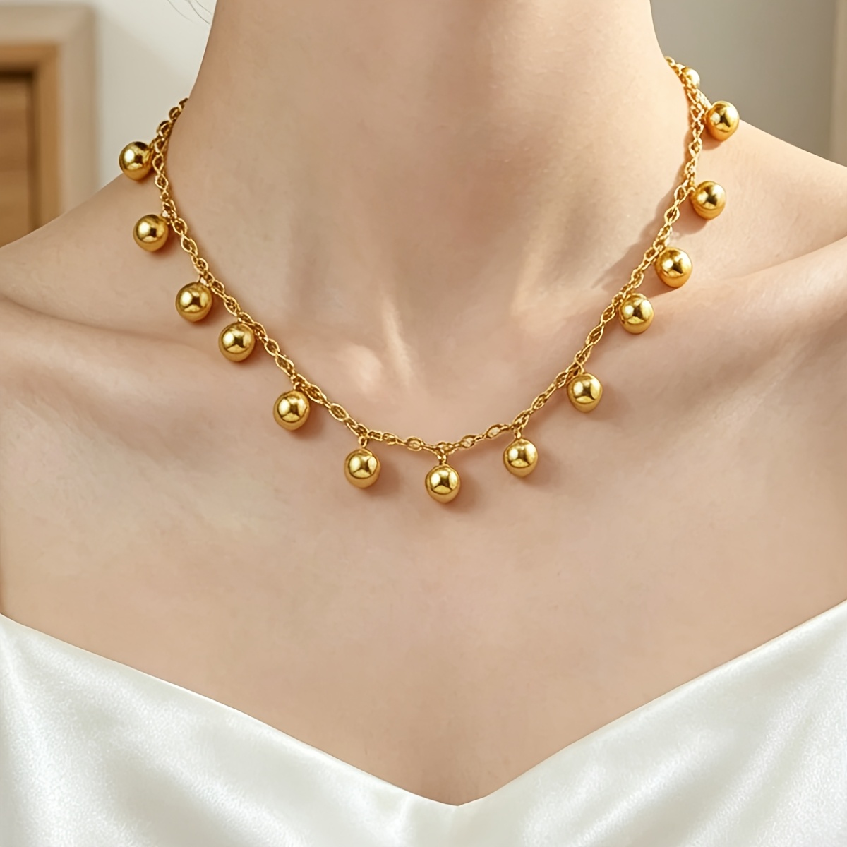 TEMU A High-quality Steel Stainless Steel Beaded Necklace, Advanced Sense, Personalized, Versatile Clavicle Chain, All Stainless Steel, Niche Design,
