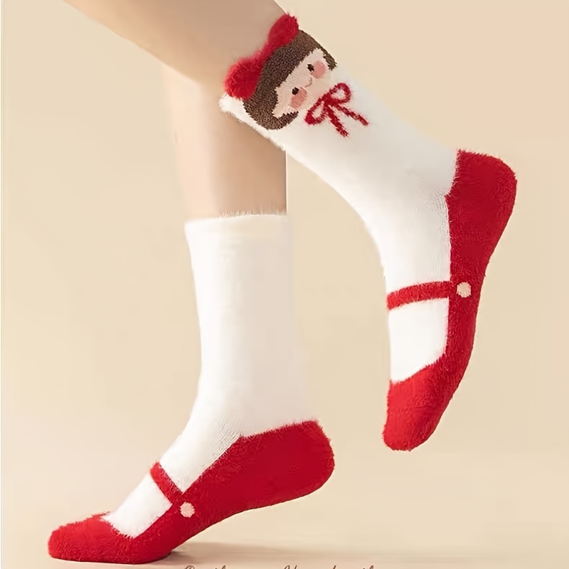 

1/3 Pair Autumn/winter Thickened Warm Plush Red Cute Women's Mid-calf Socks