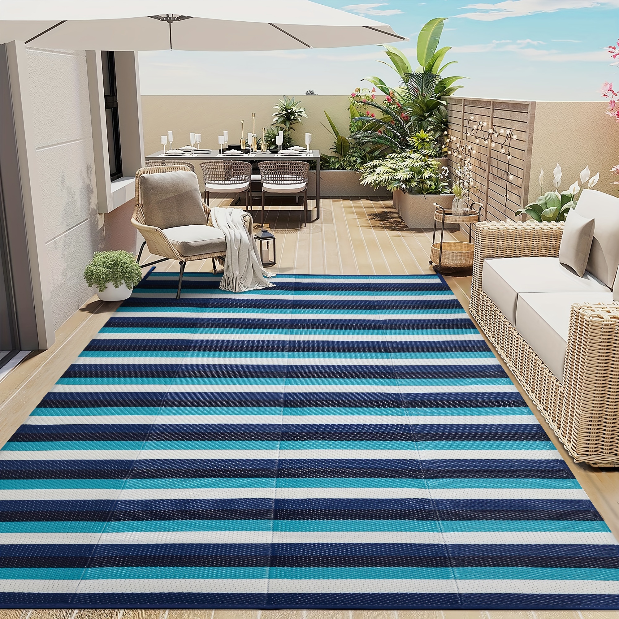 

Black White And Blue 4 Color Contrast Woven Large Size Waterproof Outdoor Carpet