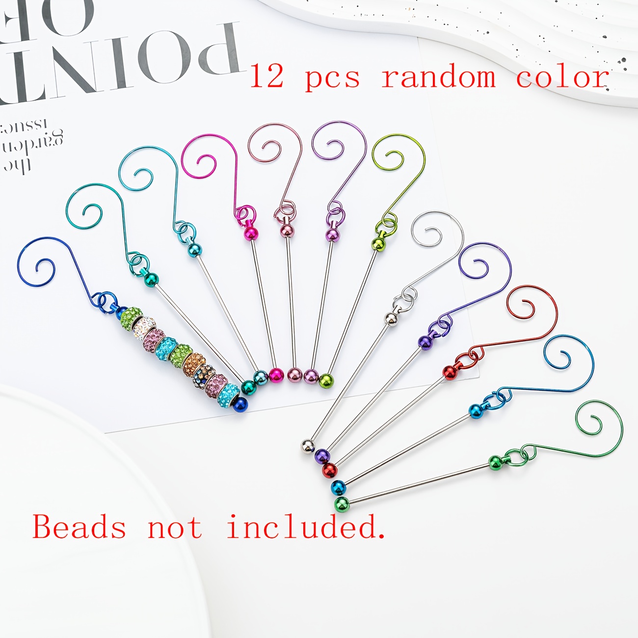 TEMU 12/8pcs Random Color Blank Rod Beadable Creative Christmas Tree Decoration Small Hanging Accessories With Metal Hooks, Holiday Party Decorative