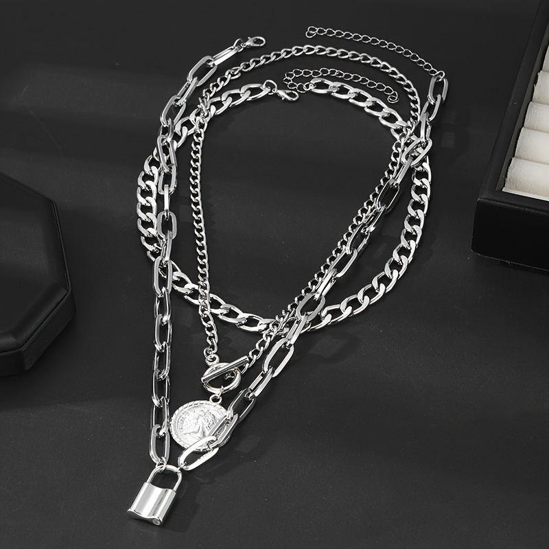 TEMU 3pcs Collier Style Vintage avec Fermoir OT | Chaîne Clavicule Superposée Hip-Hop Unisexe - un Cadeau Idéal pour les Vacances , les Festivals de