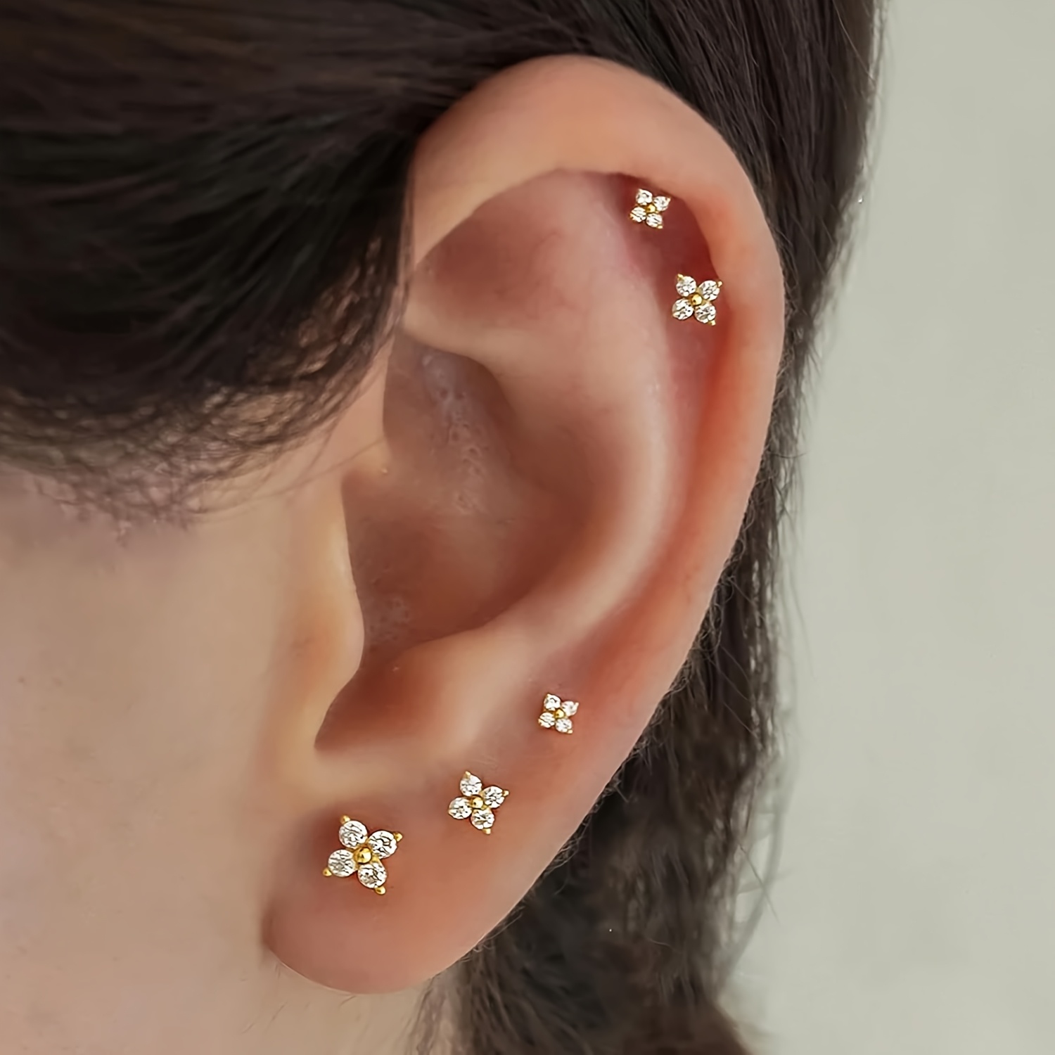 3 Small Retro Four Leaf Clover Earring Set