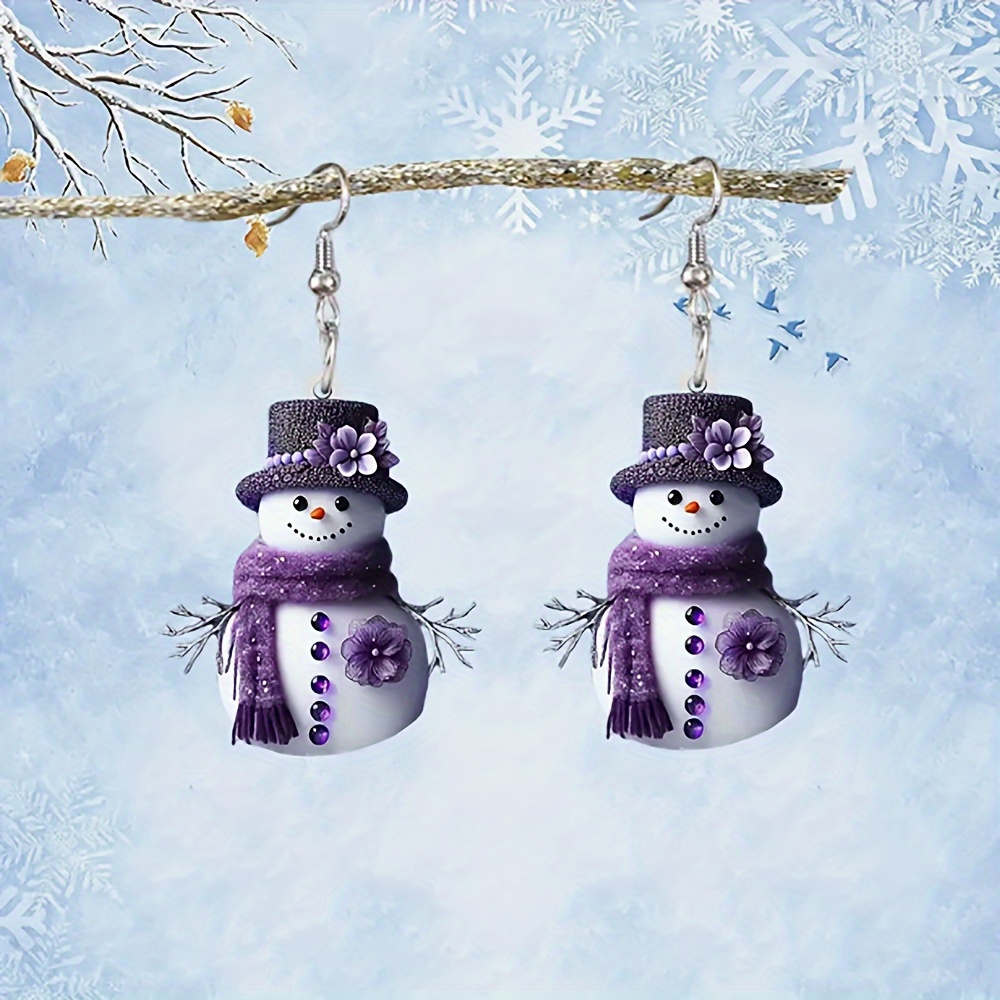 

1 Pair Snowman Acrylic Earrings With Scarf And Flower, Cute Cartoon Style, Nickel-free Alloy Hooks, Ideal For Christmas Gifts And Party Accessory, Jewelry