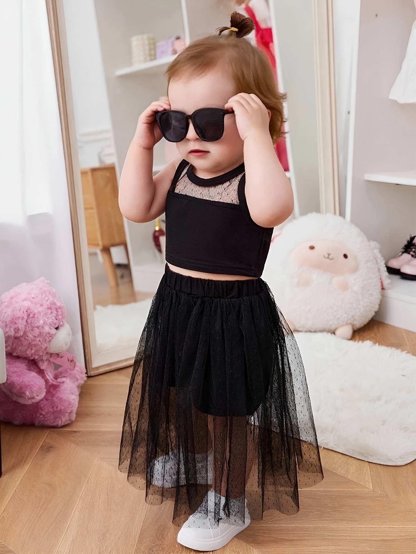 two piece set baby girl summer sleeveless crop top fluffy Temu