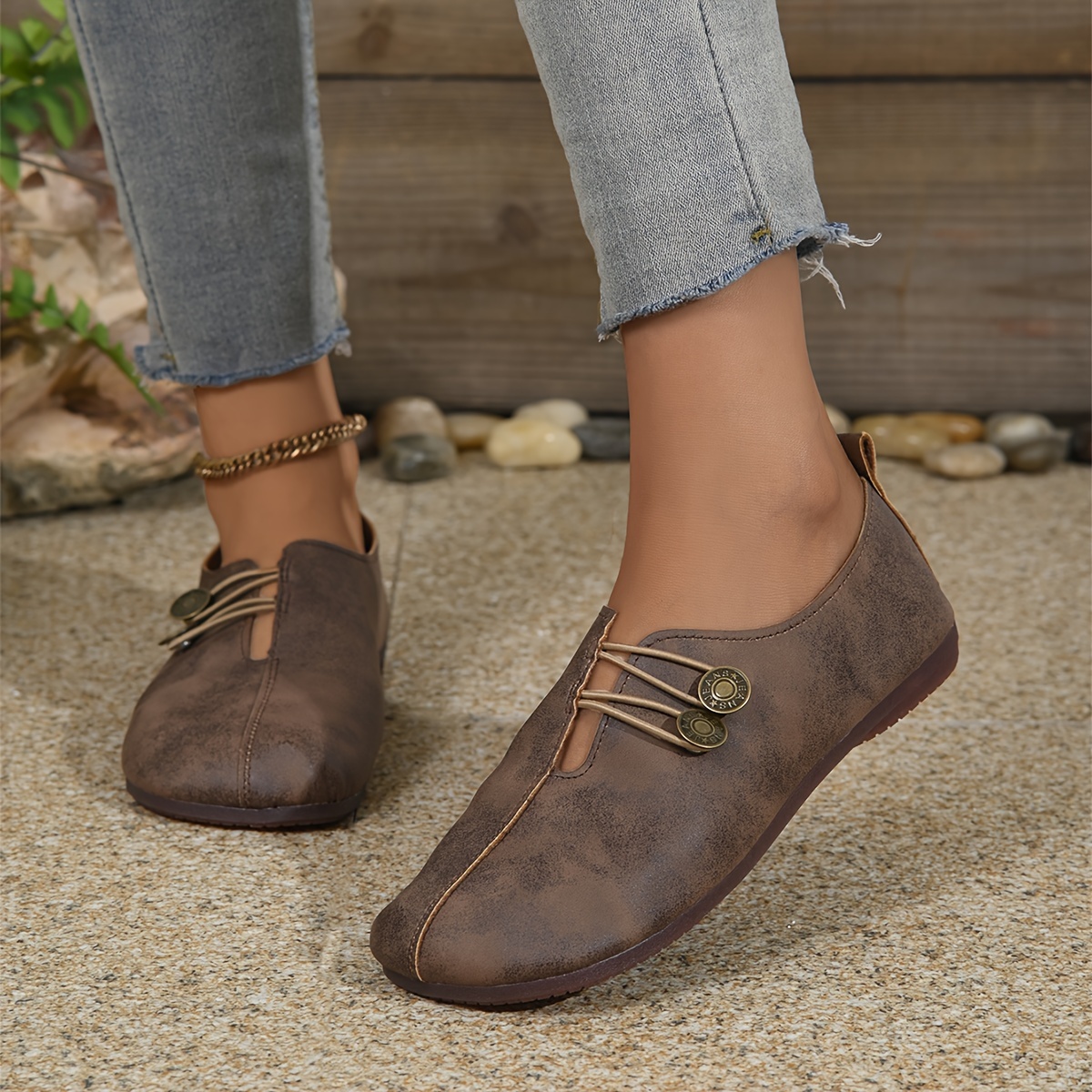   button up strap soft soled casual shallow slip on simple and fashionable plus size flat shoes for women 2