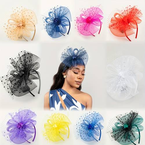 1pc womens tea party headdress mesh flower ribbon and feather hair ornament headband christmas halloween 1920s wedding church ball masquerade ball party