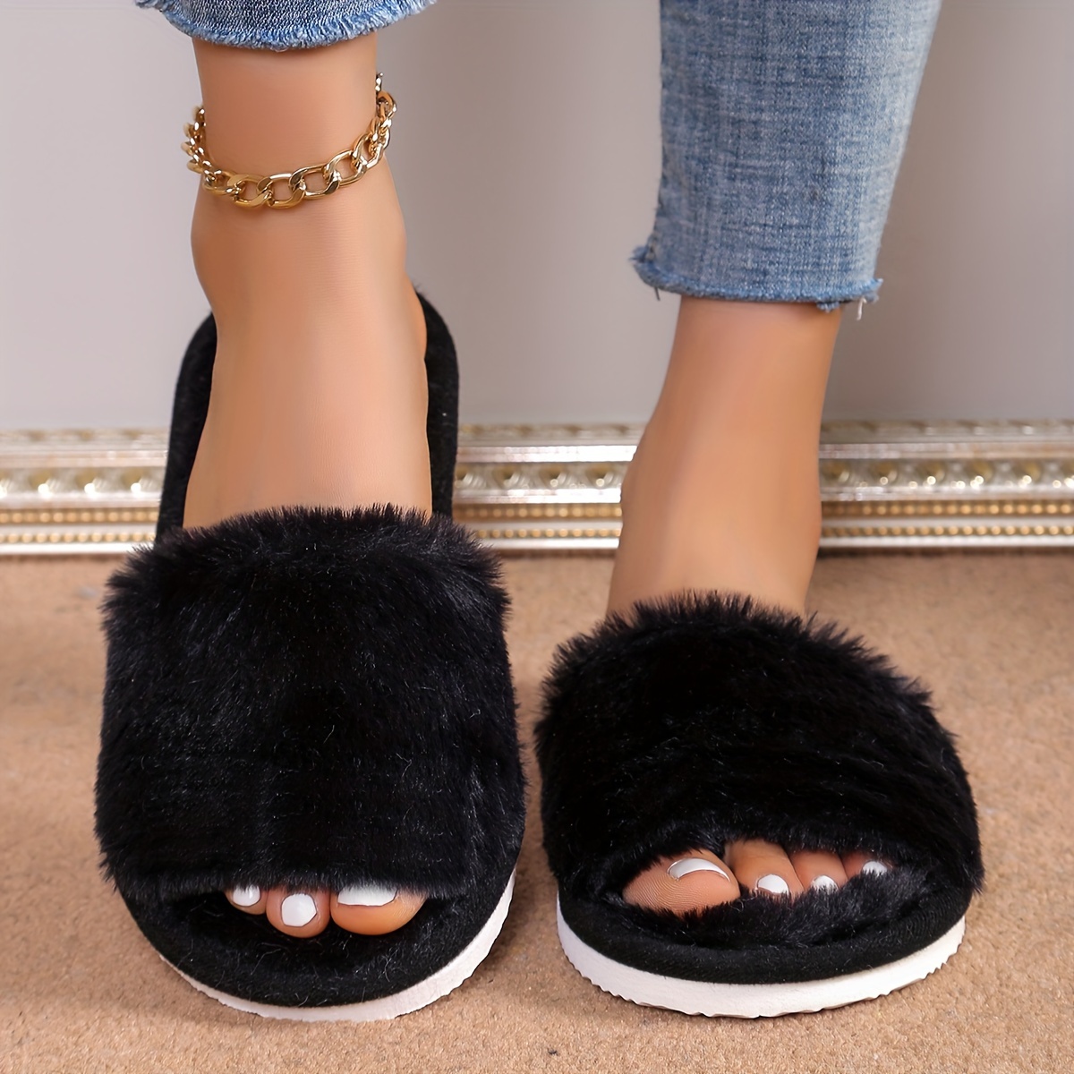 

Solid Color Home Warm Slippers, Soft Sole Platform Soft Sole Plush Lined Shoes, Non-slip Mute Bedroom Shoes, Winter & Autumn