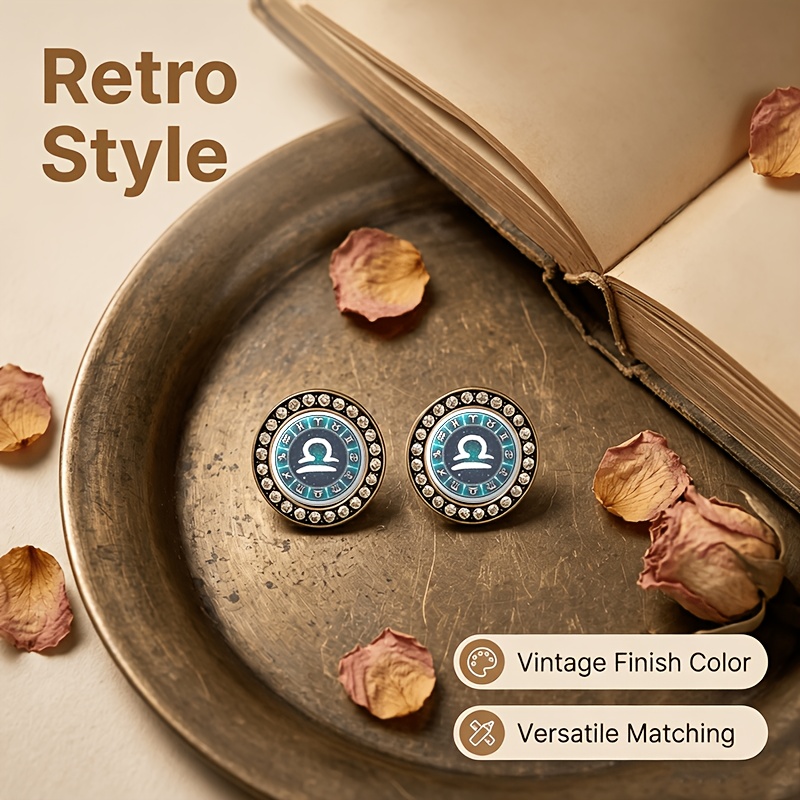 2pcs Libra Zodiac Symbol Glass Stud Earrings Set