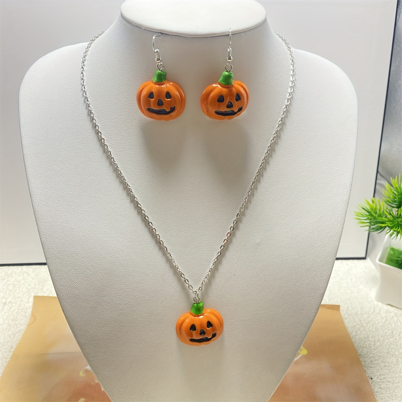 

Charm Set: Cute Black-mouth Pumpkin Earrings & Necklace - Fun, Quirky Fashion Accessories For Women