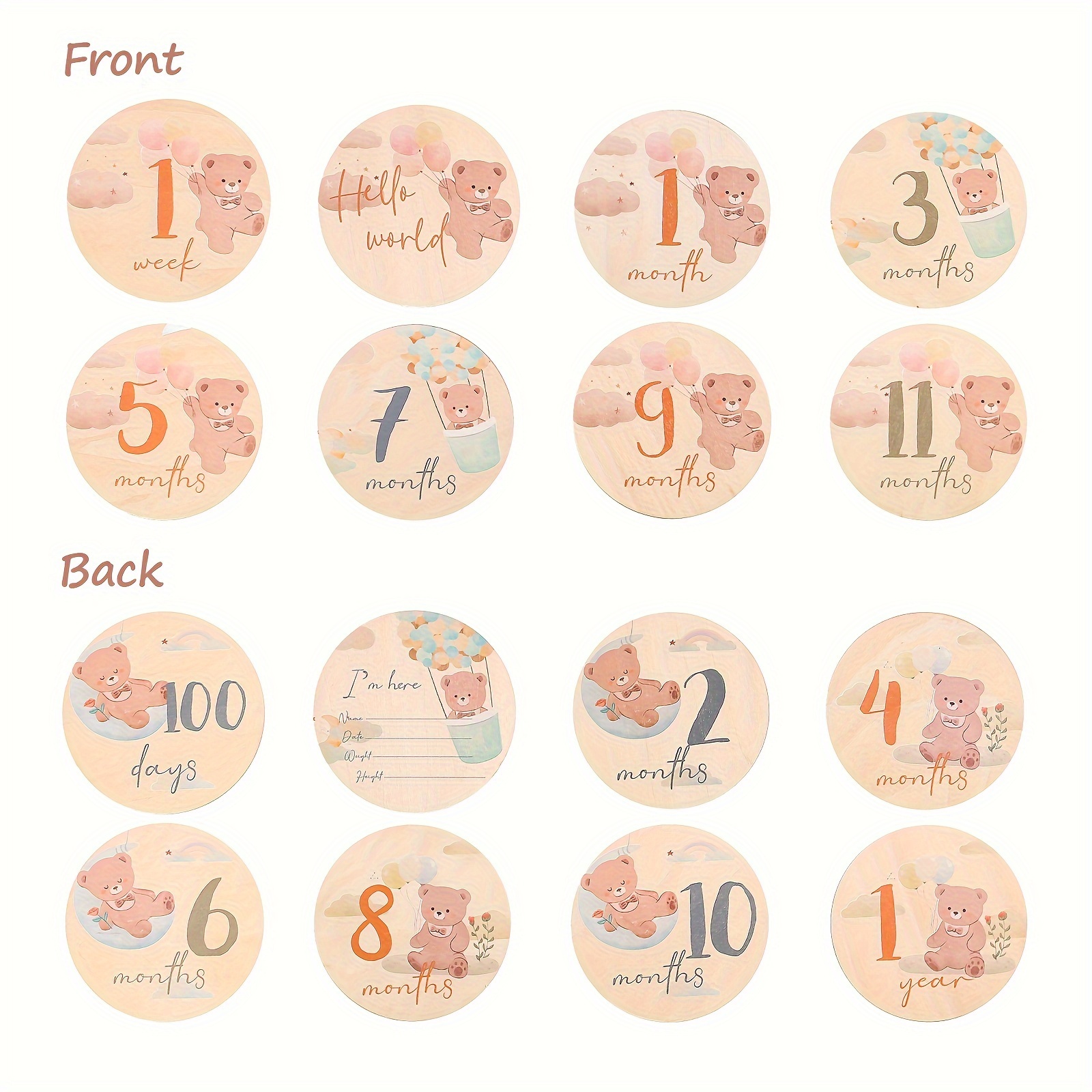 Image of Birth Announcement Signs, Wooden Double-sided Birth Commemorative Sign, Cute Animal Monthly Commemorative Signs
