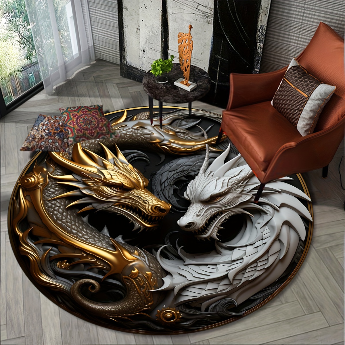 

1pc Dragon Element Area Rug, Anti-skid Lounge Mat, Indoor Decorative Throw Carpet, Suitable For Leisure Area Bedside Accessories Cloakroom Outdoors