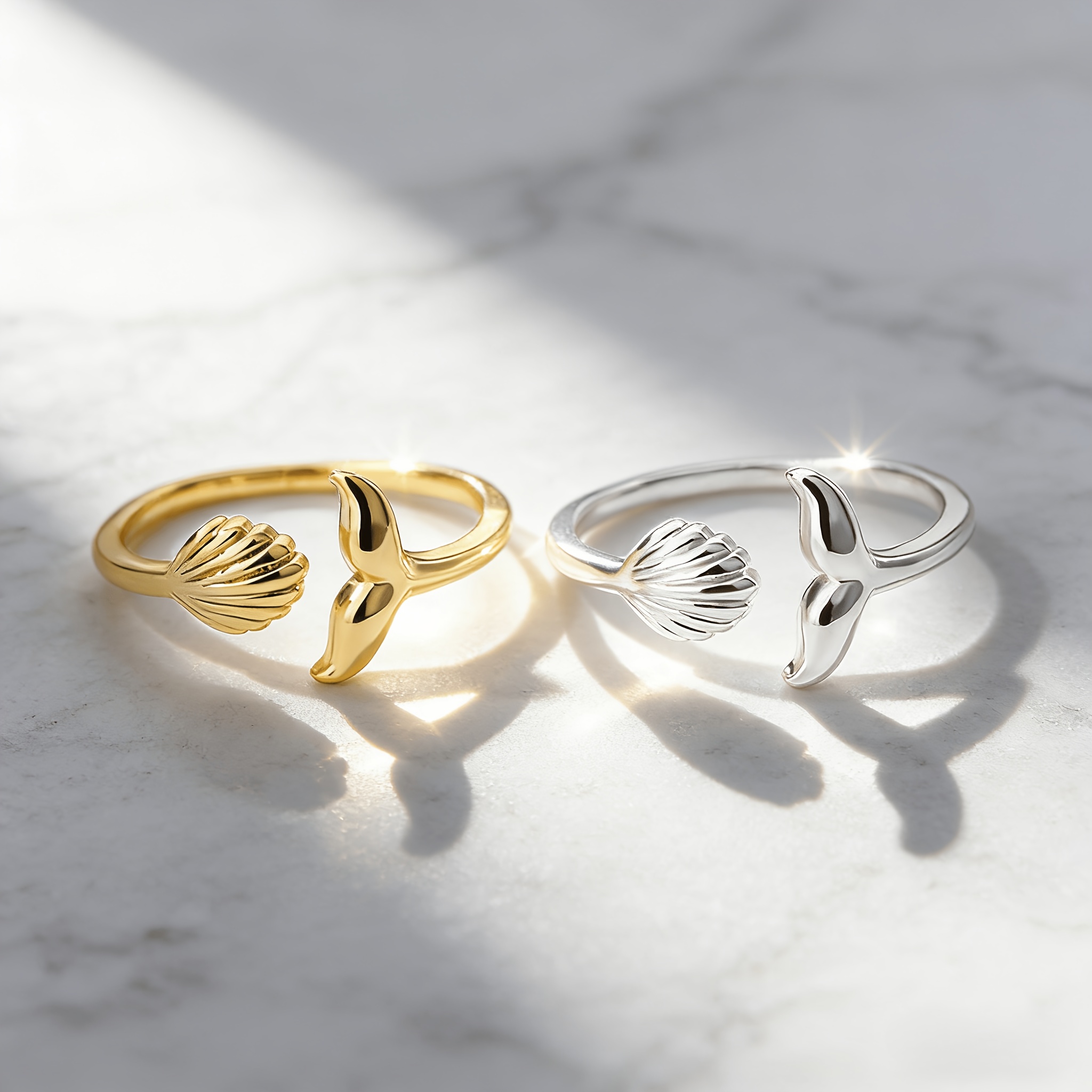 Women's Seashell & Fishtail Decorative Open Ring — Adjustable Size