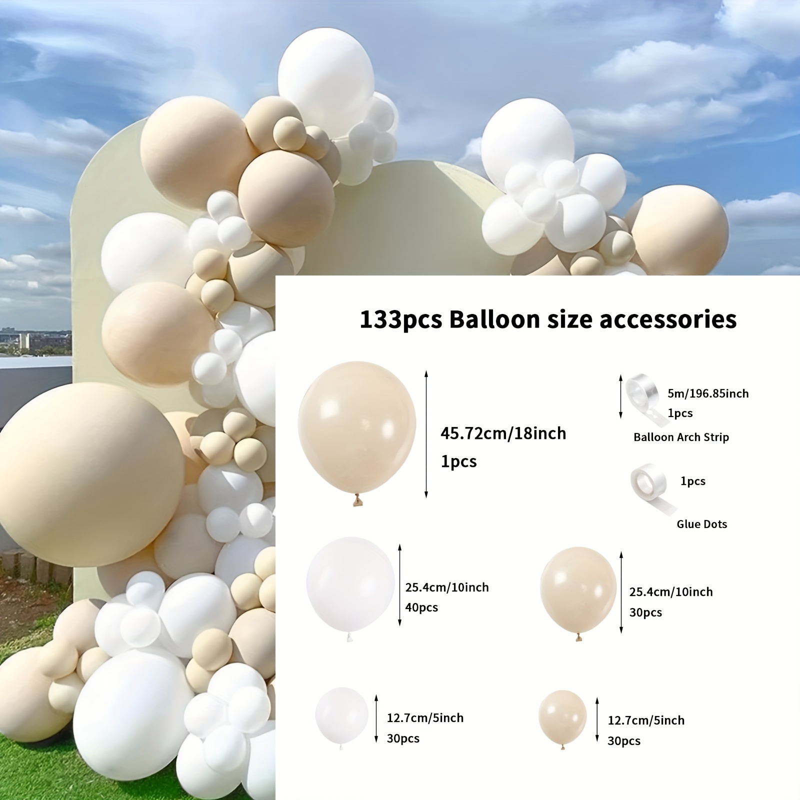 Image of 133pcs Cream And Beige Balloon Wreath Arched Kit Fits Perfectly Wedding Birthday And Party Decorations Of Indoor And Outdoor Decorative Balloons, Party Decorations Supplies For Christmas, Halloween