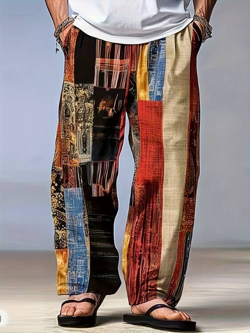 item picture mens casual athletic long pants mens color block trousers drawstring elastic waist hawaiian casual outdoor party evening festive straight leg pants season 3d print red blue green