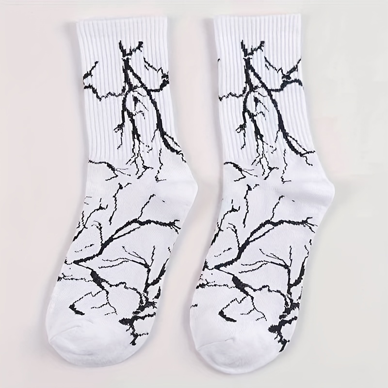 TEMU 1/ Of Men's Trendy Crew Socks, Soft And Comfortable Black & White