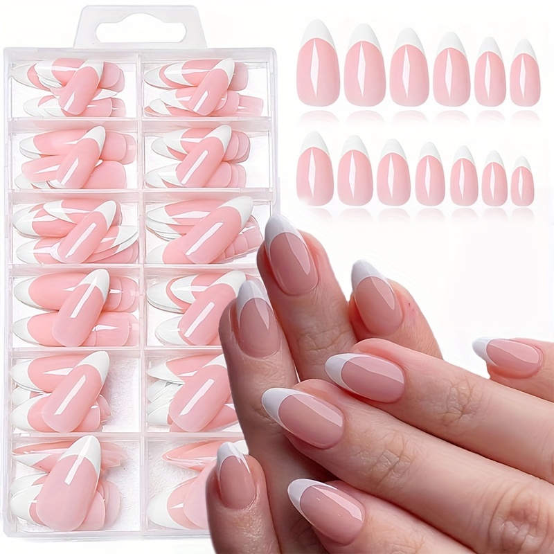 

240 Pcs Short Almond French Tip Nail Tips In Nude Pink And White, With 6 Pcs Jelly Cushion And 6 Pcs Mini Nail File - Suitable For Professional Nail Salons And Diy Home Use