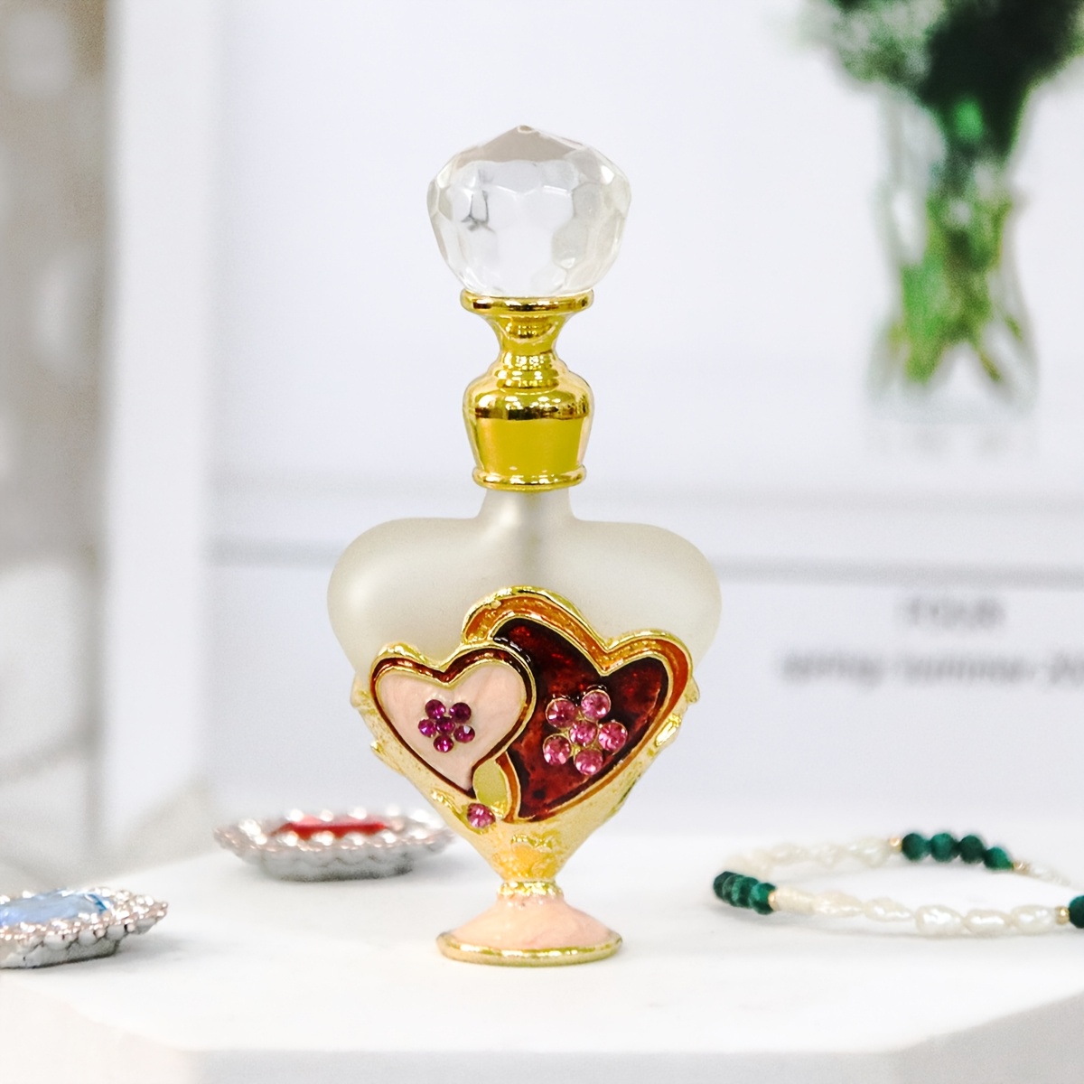 4ml heart shaped glass perfume bottle golden accents pink Temu