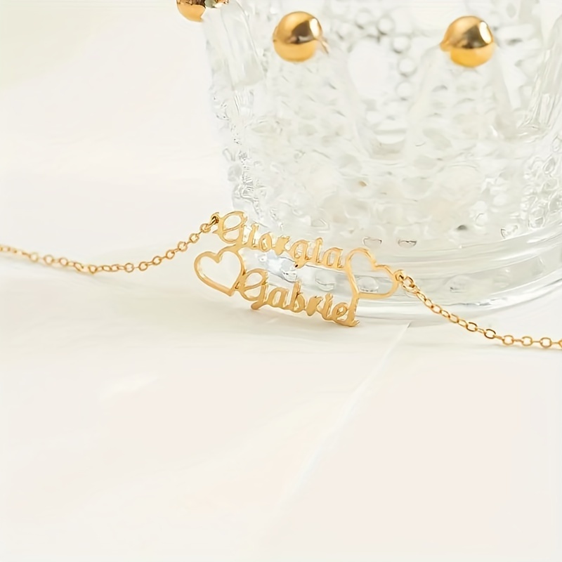 TEMU Personalized Love Heart-shaped Name Necklace For Women, Customizable With English Letters. Choose From To Create A Custom Name. Stainless Steel