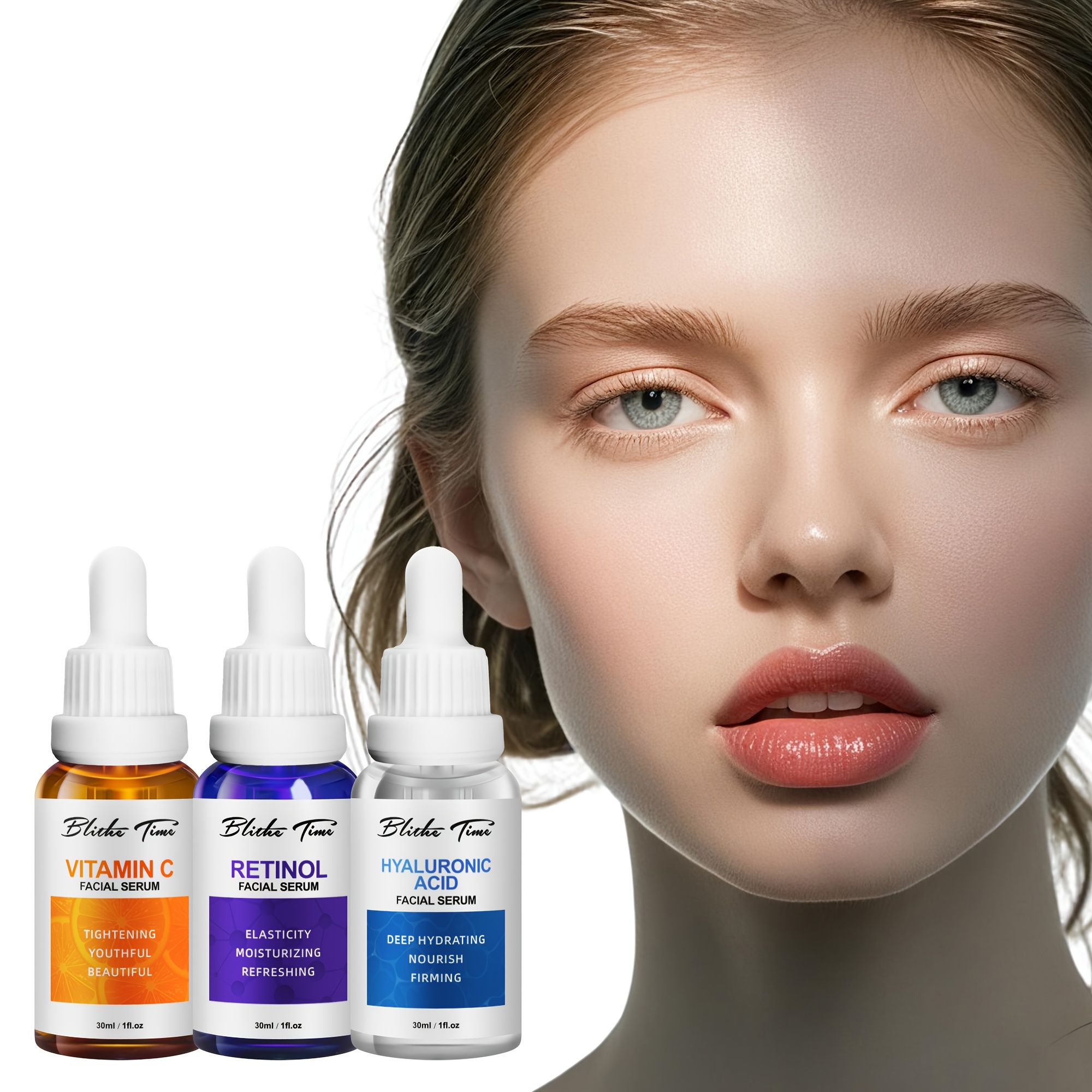 30ml * 3 komada/set Esencija za lice u tri bočice, Intenzivna hidratacija, Set za praznični poklon, Svijetlo bež set za njegu, Esencija za hidrataciju lica, Sadrži hijaluronsku kiselinu, vitamin C, retinol Sefralls