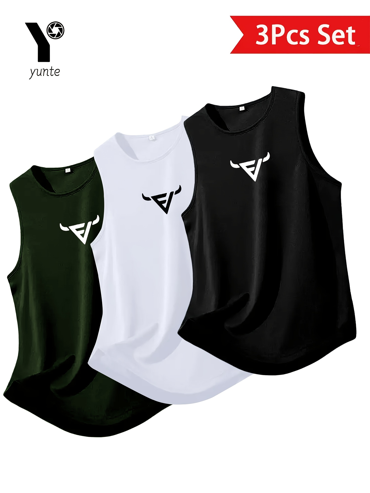 3 piece assorted   head   pattern mens breathable polyester fiber sports tank tops regular fit sleeveless tops suitable for gym   and casual summer wear comfortable t shirt sporty style training vest