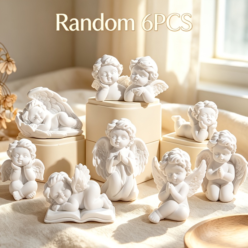 TEMU 6pcs White Figurines Suitable For & Photography - Resin Statues With Random Styles, European Retro Statues For Desktop, Shelf, Room, Holiday