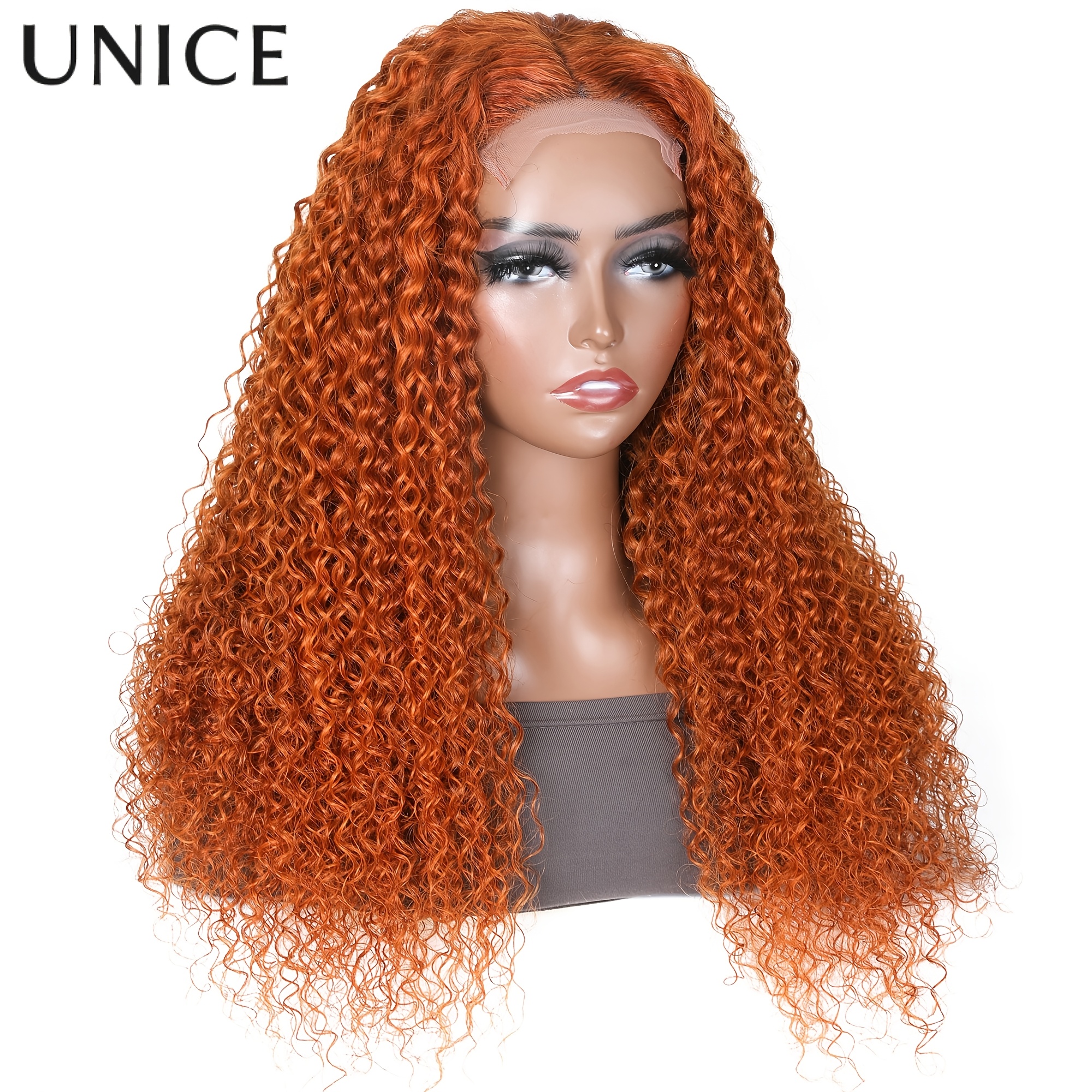 Unice Lace Part Ginger Color Curly Human Hair Wig