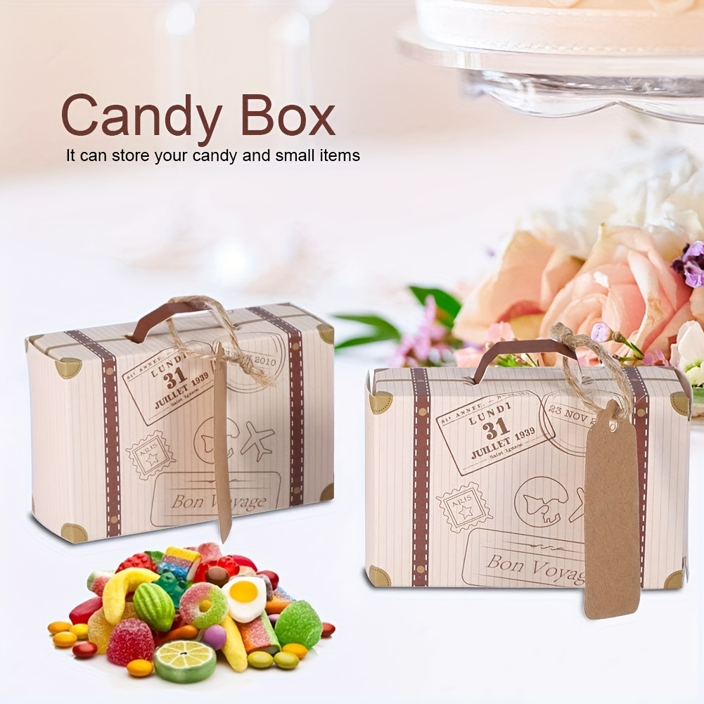 

10 Mini Suitcase Candy Boxes With Vintage Kraft Paper Tags - Perfect For Travel-themed Parties, Weddings, Birthdays, Bridal Showers, And Festive Holiday Events