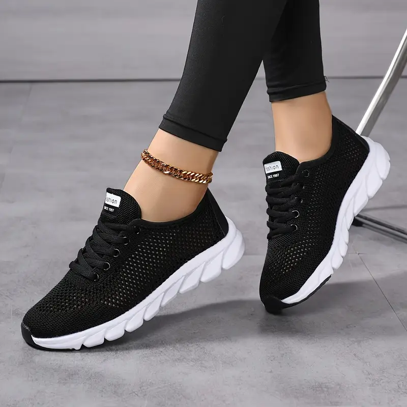 Women's Breathable Mesh Sneakers, All-Season Low Top Lace-Up Shoes with Plain Toe, EVA Upper & Sole, Fabric Inner & Insole - Comfortable Athletic Footwear, High Top Sneakers