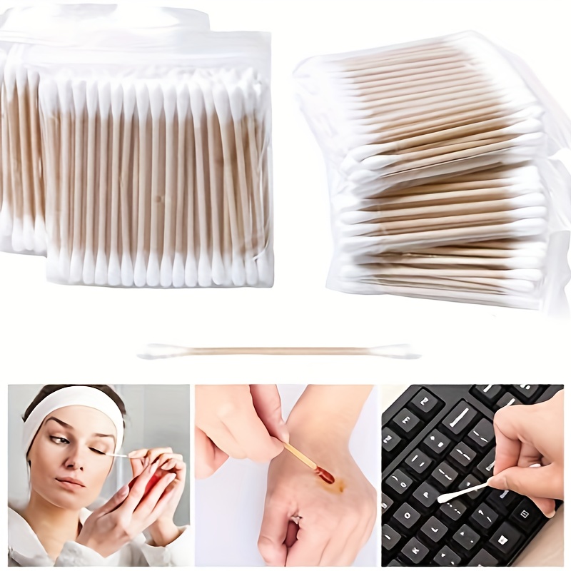 100/300/500/800pcs JIYAN Premium Dual-Tip Swabs - Hypoallergenic, Lint-Free & Alcohol-Free Reusable Ear Cleaning & Makeup Applicator Sticks with Individually Wrapped Hygienic Packaging for Sensitive Light Beige