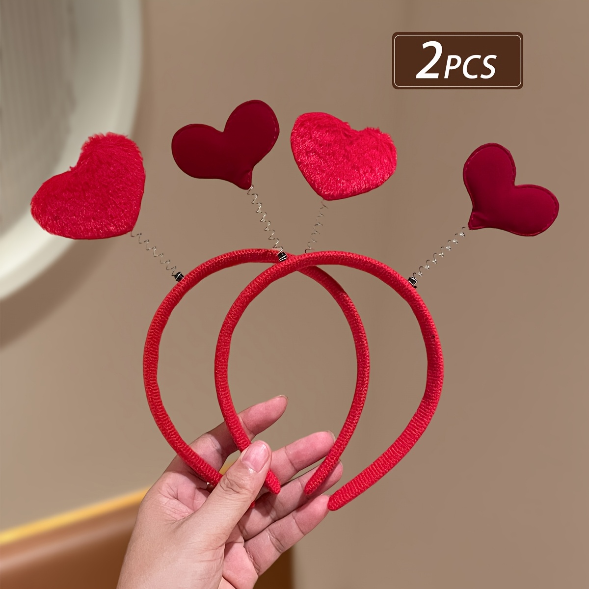 TEMU 2pcs Women's Red Heart Headband Plush Texture Holiday Matching Gift Recommendation Multi-scene Applicable Headband Hair Accessory