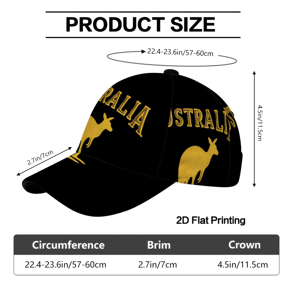 TEMU 1pc 2d Flat Printing Australia Kangaroo Silhouette, Fashionable Printed Baseball , Curved Brim Baseball , Sports Running , Adjustable Baseball ,
